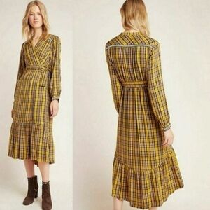 Anthropologie Yellow Plaid Long Sleeve Dress